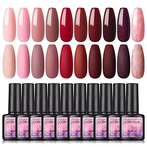 Coscelia Smalto Semipermanente 10pz, Set Smalto in Gel Colore Rosa Marrone Nail Art Starter Kit