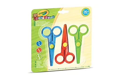 Crayola Mini Kids, 3 Forbici di Sicurezza, Forbicine sicure con lama in plastica per insegnare a tagliare ai bambini