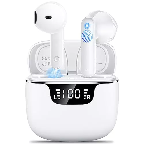 Cuffie Bluetooth, Auricolari Bluetooth con 4 Mic, Cuffie Wireless Bluetooth 5.3 Cuffie Senza Fili IP6 Impermeabili