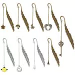 Dadabig 9 Pezzi Segnalibri a Piuma in Metallo, Segnalibro con Diversi Stili di Ciondoli Metallico Segnalibri Vintage come Regali Creativi per Bambini