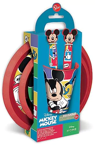 Disney Set Pappa, kit 5 pezzi rosso e blu in plastica Topolino