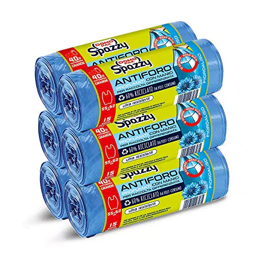 Domopak Spazzy Antiforo con Manici, Fiordaliso, 40 litri, 90 pz