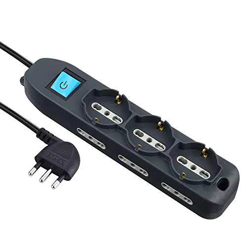 Electraline 62039 Multipresa 9 Posti con Cavo, Nero