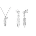 Elli Collana Pendente Boho con Piume da Donna con Cristalli Swarovski in Argento 925 + Orecchini da Donna Piume con Cristalli Argento 925