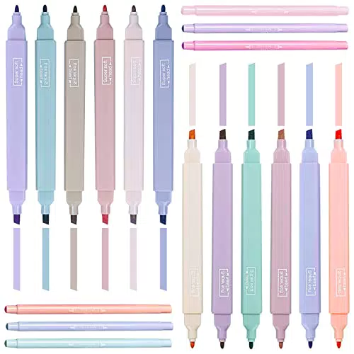 FCXQG Evidenziatori Pastello 18Pcs a Penna Doppio Terminale 2 in 1 Colorati Colori Tenui Highlighter Pen Protezione Degli Occhi Set di Doppia Punta Adatti Per L'ufficio la Scuola e Lo Studente