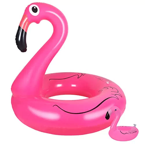 Fenicottero Rosa Gonfiabile Ninonly Fenicottero Gonfiabile Adulti Circa 105 cm Gonfiabili per Piscina Fenicottero Portabicchieri e Cerotto per Adulti e Bambini Rosa