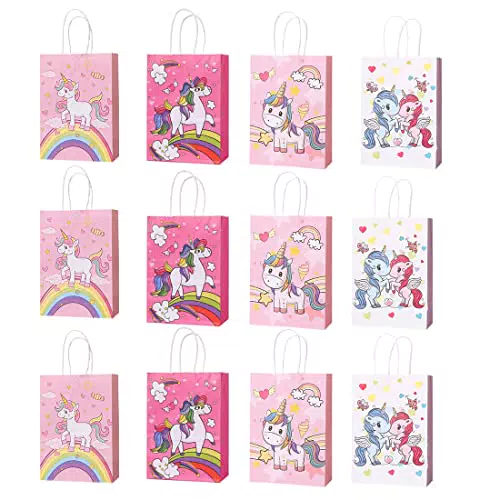 Fezf 12 pezzi Kraft Candy Bag Festa di Compleanno Borsa regalo Unicorno Borsa regalo adatta per bambini e bambine Adatto per Natale Compleanno Festa a tema per bambini