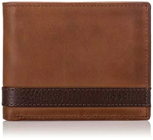 Fossil Portafoglio da uomo Quinn, 100% pelle Bifold marrone 11