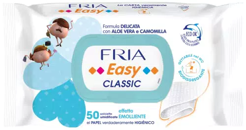 Carta Igienica Umidificata - Formula Lenitiva con Camomilla e Aloe - Formula Delicata con Aloe e Camomilla - Tessuto Biodisgregante - Formato: 50 Salviette Umidificate - FRIA CLASSIC