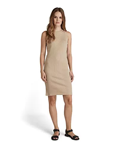 G-STAR RAW Women's Engineered Rib Tank Dress, Beige