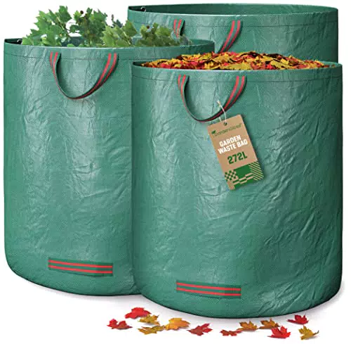 GardenGloss 3X Sacchi Giardinaggio con Maniglie 272L Ad Alta Capacità e Doppio Fondo Stabile Ai Raggi UV e Idrorepellente Sacco per Rifiuti riutilizzabili e stabili