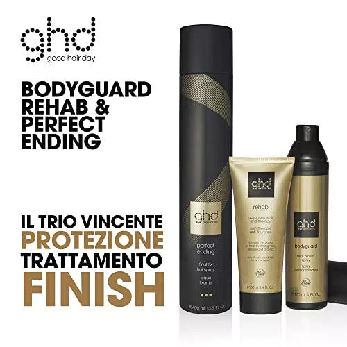 ghd Pack Hair Protection: bodyguard heat protector spray + perfect ending final fix spray + rehab advanced split end theraphy