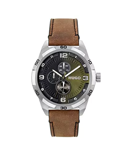 Hugo Orologio Analogico Multifunzione al Quarzo da Uomo con Cinturino in Pelle Marrone - 1530274