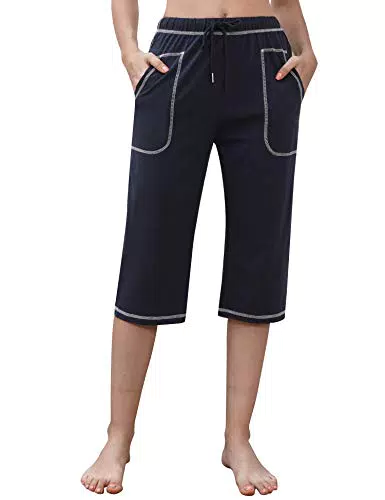 Irevial Pantaloni Sportivi Donna Cotone Pantaloni Cropped Donna Estivi Leggeri con Tasche e Coulisse Pantaloni Tuta Donna Palestra Lunghi 3/4 Eleganti per Jogger Fitness