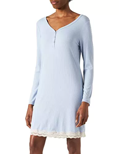 Iris & Lilly Camicia da Notte a Manica Lunga Donna, Blu Chiaro