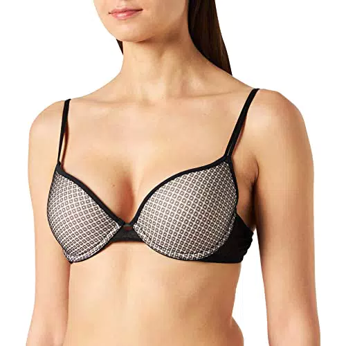 Iris & Lilly Reggiseno in Pizzo Push-Up Donna, Nero