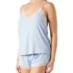 Iris & Lilly Set Pigiama Cami Rib Donna, Blu Chiaro