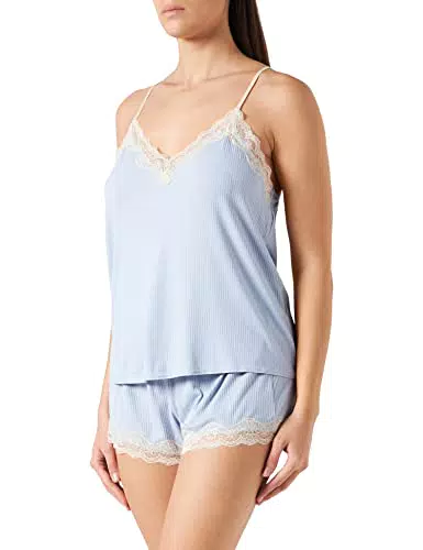 Iris & Lilly Set Pigiama Cami Rib Donna, Blu Chiaro