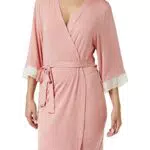 Iris & Lilly Vestaglia Corta in Cotone Donna, Rosato Opaco