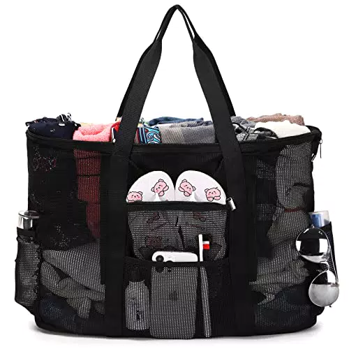 JANSBEN Borsa Mare Grande Borsa Spiaggia Donna Shopper xxl Tote con Cerniera Tela per le Vacanze Viaggio Spiaggia