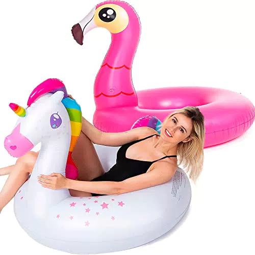 JOYIN 2 Cavalcabile Fenicotteri Gonfiabili, Unicorno Gonfiabili Piscine Adulti Bambini Galleggiante per Piscina