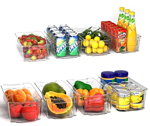 KICHLY - Cestini Organizzatori per dispensa Trasparente - Set di 8 contenitori - Contenitori organizzatori per cucina