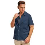 Lanckeli Camicie Lino Uomo Manica Corta, Camicia Hawaiana Guayabera Elegante Camicia Abbottonata da Uomo Beach