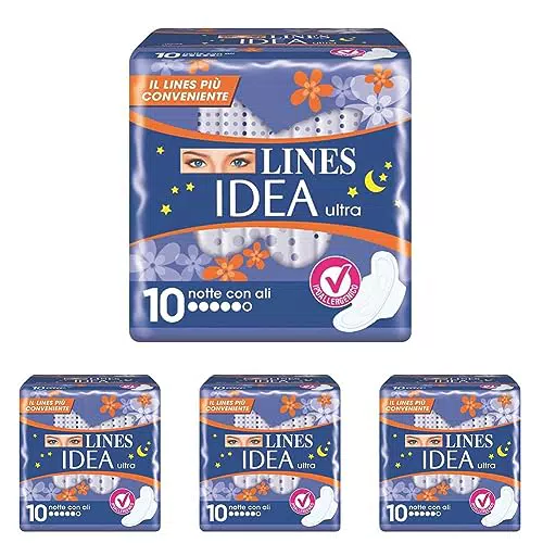 Lines Idea Ultra Assorbenti Notte con Ali, 10 Pezzi