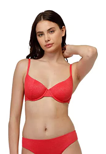 LOVABLE Reggiseno Ferretto Plain Lurex Bikini, Corallo