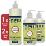 MRS MEYER'S CLEAN DAY 1 Detersivo Piatti + 2 Sapone Liquido Mani, limone verbena