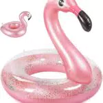 Olycism Fenicottero Gonfiabile Galleggiante con Paillettes portabevande e Kit di Toppe Flamingo Gonfiabile Piscina Giocattolo Estate Gonfiabile Lettini e Giochi gonfiabili per Bambini e Adulti