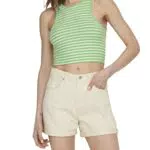 Only Onlbelia S/L Crop Top Box Jrs, Verde Estivo/Strisce: Cloud Dancer