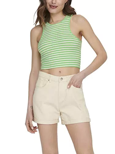 Only Onlbelia S/L Crop Top Box Jrs, Verde Estivo/Strisce: Cloud Dancer