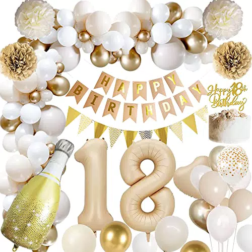 Palloncini 18 Anni Compleanno, Decorazioni 18 Anni Compleanno Donna Uomo  con Palloncino Beige