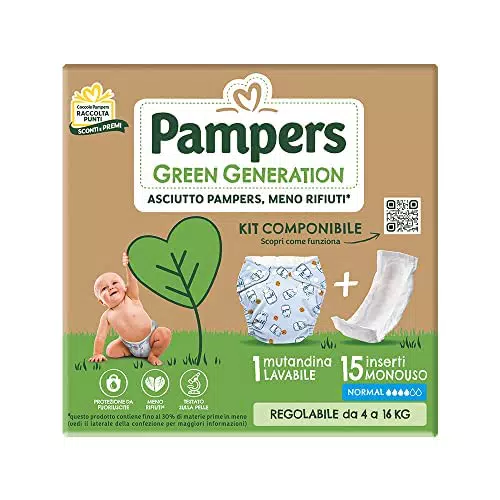 Pampers GREEN GENERATION KIT PROVA: 15 INSERTI NORMAL + 1 MUTANDINA LAVABILE
