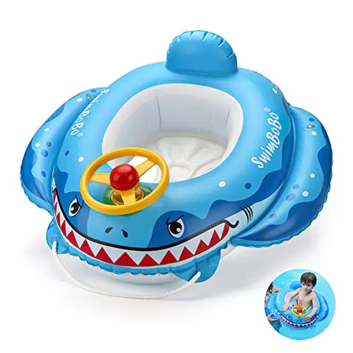 Piscina Salvagente Bambino Acemall Baby Swimming Ring Baby Shark Anello da Nuoto Istruttore di Nuoto Gonfiabile 27 pollici Barca Galleggiante per Piscina per Neonato/Bambino 10-36 mesi/ 1-4 anni