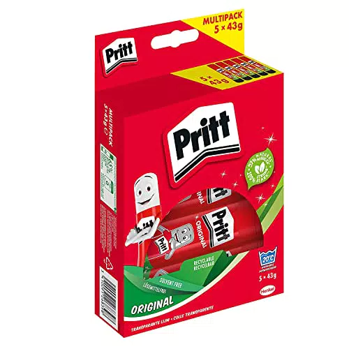Pritt Colla Stick 5 X 43 gr, Colla per Bambini Sicura e Affidabile