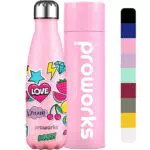 PROWORKS Bottiglia Acqua in Acciaio Inox, Rosa Pastello Vibrazioni Estive