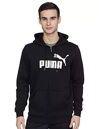 PUMA Felpa con zip integrale e logo grande Essentials uomo M Black