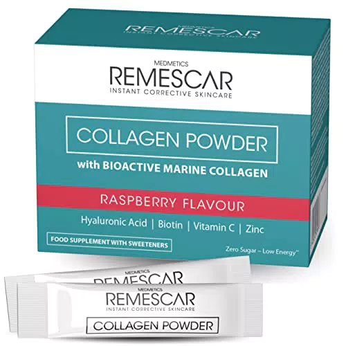 Remescar Collagene in Polvere Gusto Lampone 30 Bustine - Contiene Collagene Marino Idrolizzato con Acido Ialuronico