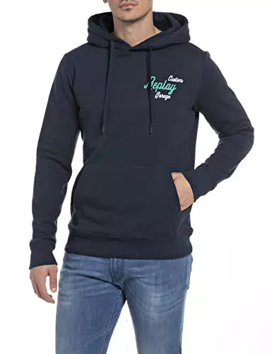 REPLAY M6569B, Felpa con cappuccio Uomo, Blu, XXXL