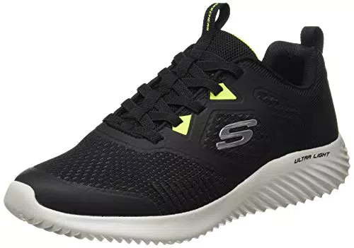 Skechers Bounder High Degree, Scarpe Uomo, Black Mesh/Synthetic/Lime Trim