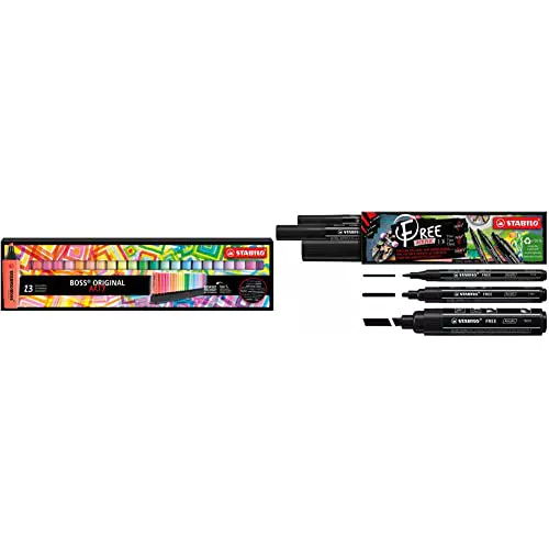 Stabilo Evidenziatore BOSS ORIGINAL Desk-Set - ARTY Edition - 23 Colori assortiti 9 Neon + 14 Pastel + Pennarello acrilico FREE Acrylic - Pack da 3 Marker - 1x T100