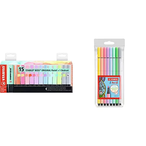 Stabilo BOSS Pastel desk set + Stabilo Pen 68, 8 Colori Pastello