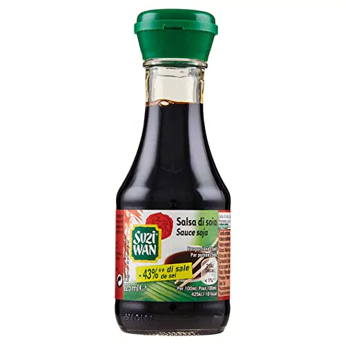 Suzi Wan Salsa di Soia Ridotto Contenuto di Sale, 12 bottigliette da 125 ml