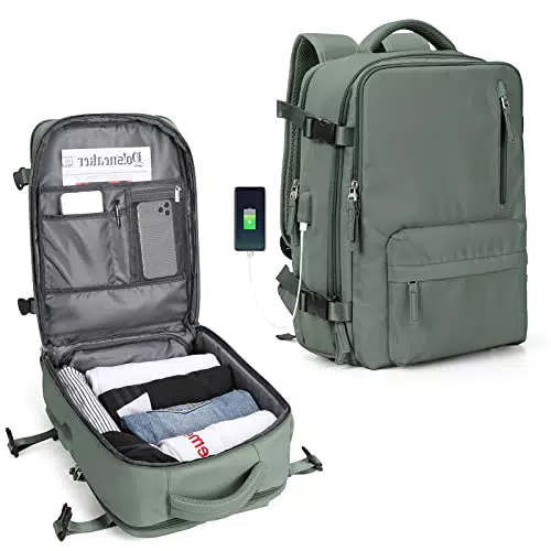 SZLX Borse da Cabina per easyjet 45x36x20 zaino da viaggio donna Ryanair 40x20x25 Bagaglio a Mano con porta usb zaino da viaggio aereo bagaglio a mano zaino per laptop Casual DaypackVerde scuro