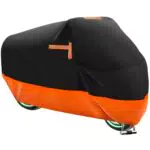 Telo di copertura per moto, impermeabile, 3 catarifrangenti, nero/arancione