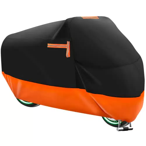 Telo di copertura per moto, impermeabile, 3 catarifrangenti, nero/arancione