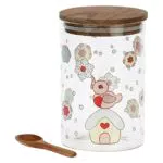 THUN - Barattolo con Dosatore in Vetro Decorato - Linea Regali d'inverno - Idea Regalo Natale 2022 - Tappo in Legno d'Acacia