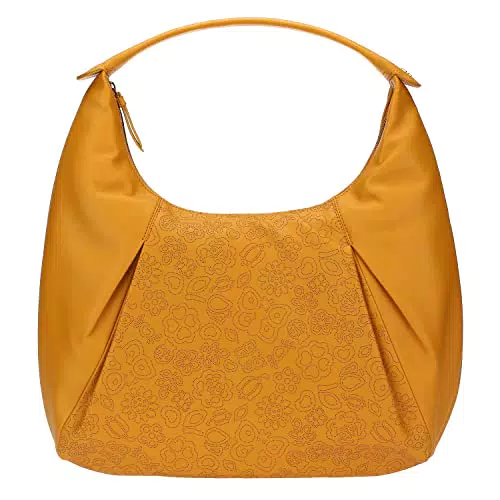 THUN, Borsa Hobo in Colore Giallo Decorata con Icone Embossed